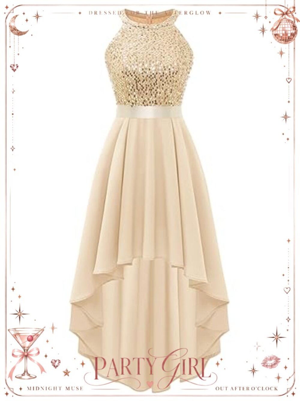 Halter Floral Lace Cocktail Dress Hi-Lo Bridesmaid Party Dress Sheer Neckline